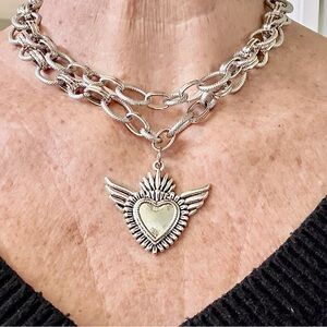 Silver Heart Wing Necklace